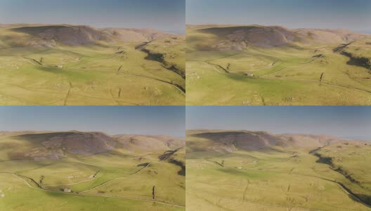 起伏的丘陵和石灰岩悬崖在约克郡山谷-无人机拍摄高清在线视频素材下载