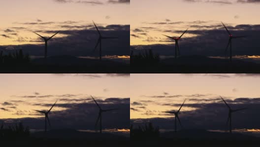 风力涡轮机在夕阳背景下的奥德，法国高清在线视频素材下载