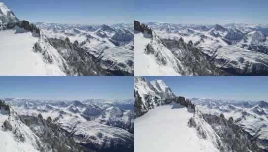 勃朗山雪景在阳光明媚的日子里建立。雪登山活动。冬季高山户外运动。平移。慢动作60p全高清视频高清在线视频素材下载
