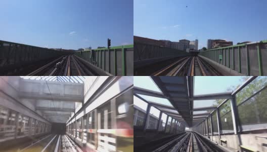 在地铁的地上部分在轨道上旅行高清在线视频素材下载