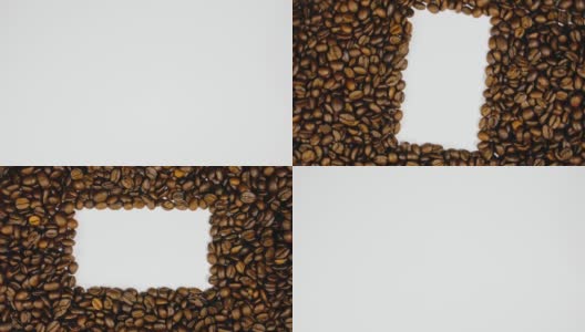 旋转的咖啡豆快速旋转快速飞，分离，飞溅到两边离心科氏力。咖啡豆扭曲，创造图案。高清在线视频素材下载
