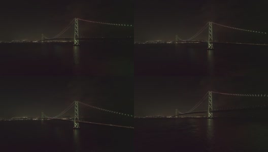 空中登高——从淡路岛眺望明石海峡大桥夜景高清在线视频素材下载