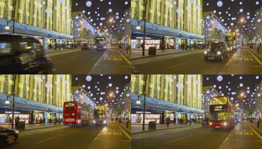 圣诞前夜的牛津大街，交通拥挤，人潮涌动高清在线视频素材下载