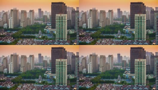 日落时间上海城市景观贫民窟屋顶全景4k时间的中国高清在线视频素材下载