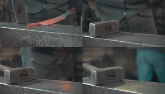 铁匠在铁匠铺里手工锻造高清在线视频素材下载