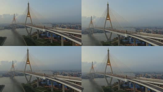 泰国曼谷普密蓬大桥鸟瞰图高清在线视频素材下载