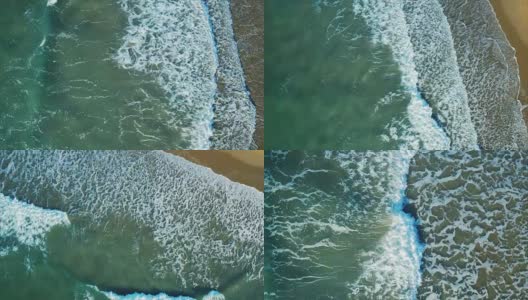 无人机拍摄的平静的海浪拍打海岸的画面高清在线视频素材下载