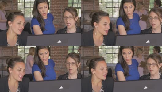 在电脑屏幕上讨论业务的女性管理团队高清在线视频素材下载