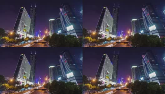 中国深圳夜光中心交通街道全景4k时间推移高清在线视频素材下载