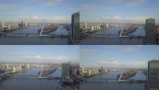 鹿特丹桥鸟瞰图Erasmusbrug在一个晴朗的日子高清在线视频素材下载