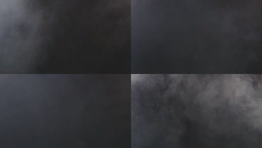 浓密的蓬松的白色烟雾和雾在黑色的背景上，抽象的烟雾云高清在线视频素材下载