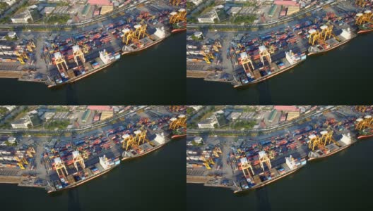 集装箱货船，进出口物流，物流供应链运输概念为航运鸟瞰背景高清在线视频素材下载