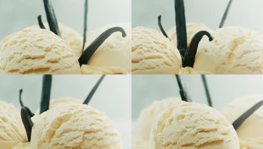 特写，香草冰淇淋上面有新鲜的香草精高清在线视频素材下载