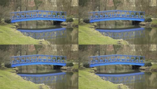 溪流与蓝色金属新艺术的桥高清在线视频素材下载