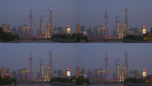 暮色映照上海市区著名的江湾全景4k中国高清在线视频素材下载