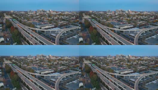 静态拍摄高速公路和市中心城市天际线特拉华州威尔明顿高清在线视频素材下载