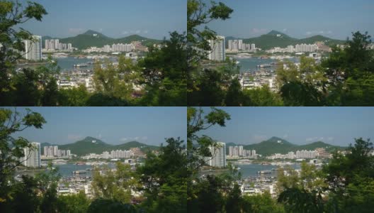 阳光明媚的一天，山顶，三亚城市景观全景4k海南中国高清在线视频素材下载