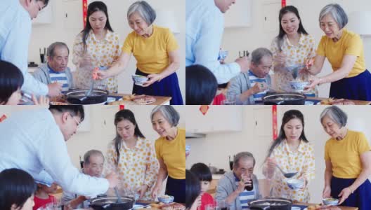 几代同堂的一家人在一起准备春节大餐高清在线视频素材下载