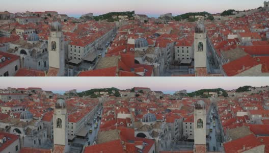 无人机电影日出场景杜布罗夫尼克老城在地中海，克罗地亚南部。杜布罗夫尼克被联合国教科文组织列入世界遗产名录。高清在线视频素材下载