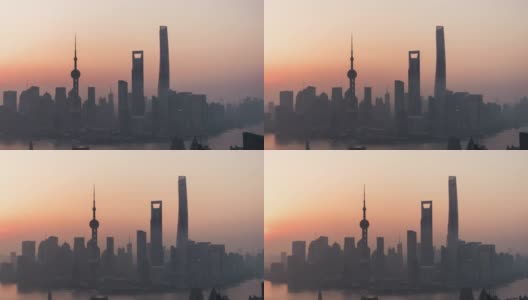 PAN Shanghai Skyline at Sunrise / Shanghai, China高清在线视频素材下载