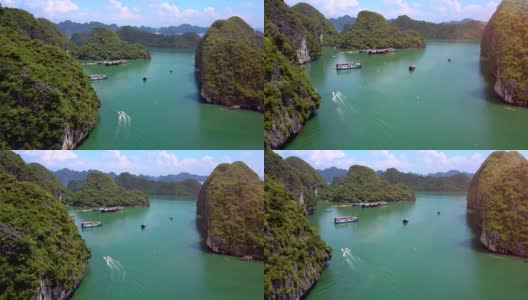 鸟瞰图海洋湾与船皮划艇在海水上高清在线视频素材下载