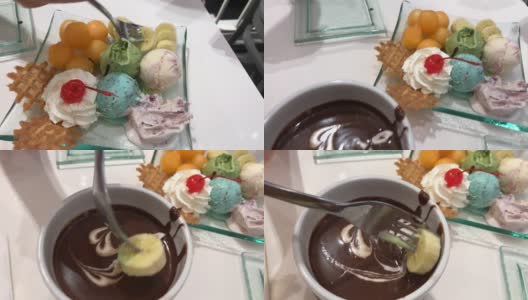 吃蘸巧克力的冰淇淋高清在线视频素材下载