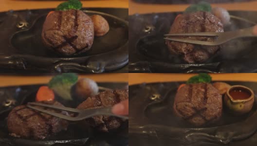 日本的汉堡牛排配半浇酱汁高清在线视频素材下载