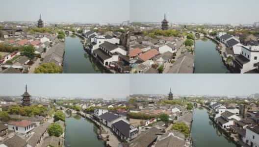 这条运河穿过中国江苏省的古镇高清在线视频素材下载