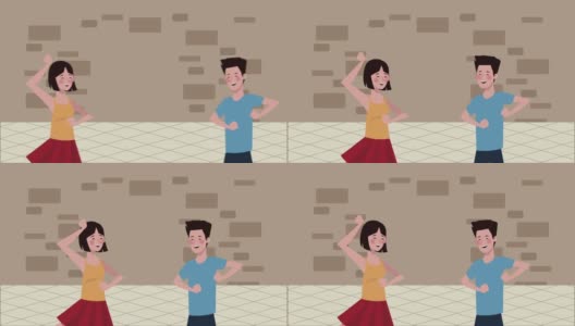 年轻夫妇跳舞的角色动画高清在线视频素材下载