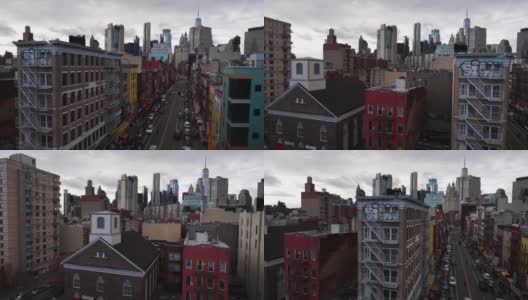 纽约市纽约市曼哈顿摩天大楼天际线的移动滑翔镜头。高清在线视频素材下载