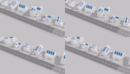 太阳能电池板房屋和街道3d循环动画高清在线视频素材下载