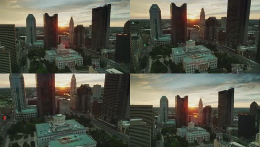 太阳落山时，无人机飞过俄亥俄州国会大厦高清在线视频素材下载