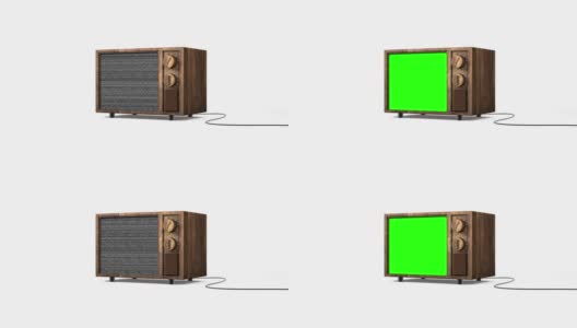 没有信号和绿色屏幕显示的3d木制电视。高清在线视频素材下载