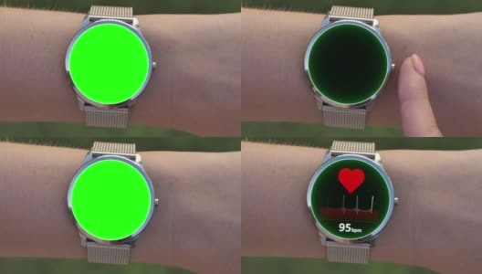 智能手表上的心跳或脉搏跟踪器。健康应用和绿色屏幕高清在线视频素材下载