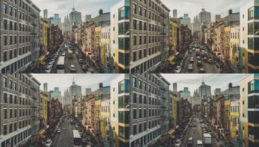 从曼哈顿桥俯瞰唐人街的高视角高清在线视频素材下载