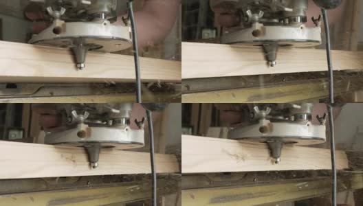 细木工与路由器模压桌面由木材制成。木工高清在线视频素材下载