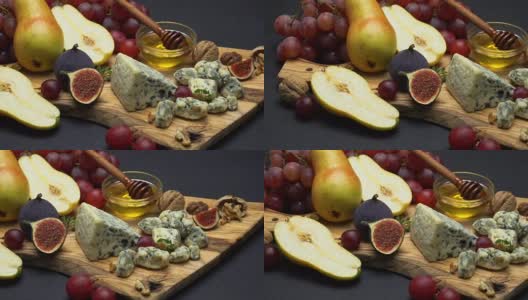 羊乳酪或多布卢奶酪和葡萄的视频高清在线视频素材下载
