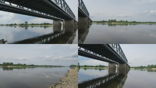 易北河景观紧邻Tangermuende河与铁路桥(德国)。高清在线视频素材下载