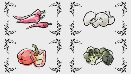 手绘健康蔬菜漫画高清在线视频素材下载