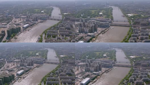 鸟瞰图在巴特西电站，伦敦，英国。4 k高清在线视频素材下载