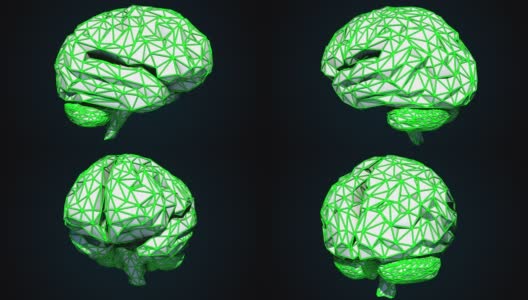 人类的大脑是由计算机生成的彩色三角形组合而成的。数字人工智能大脑的三维渲染高清在线视频素材下载