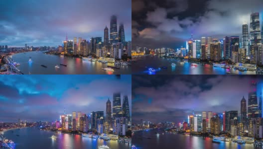 T/L WS HA ZI上海天际线日夜过渡/上海，中国高清在线视频素材下载