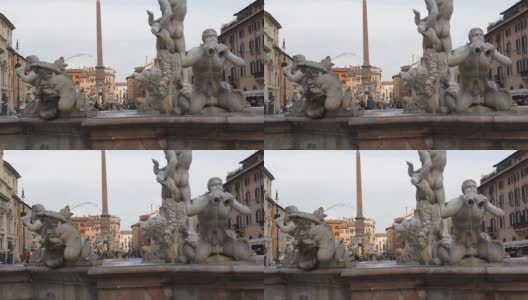 罗马纳沃纳广场Fontana del Moro雕像高清在线视频素材下载