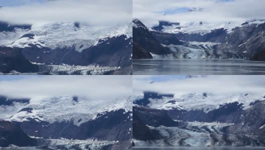 阿拉斯加的约翰霍普金斯冰川和山上的低云。高清在线视频素材下载