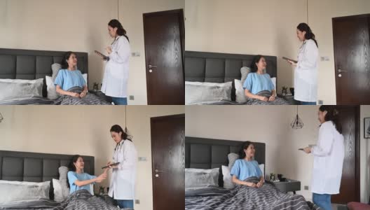 健康访视员在疗养院探访过程中遇到成年妇女高清在线视频素材下载