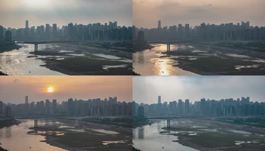 中国城市水资源短缺，河流水位低。高清在线视频素材下载