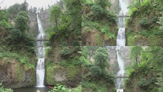 Multnomah瀑布，沿着历史悠久的河流公路的瀑布高清在线视频素材下载