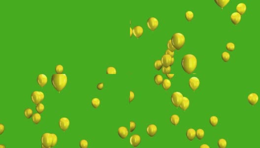 黄色气球从底部飞到顶部，孤立在绿色屏幕背景4K高清在线视频素材下载