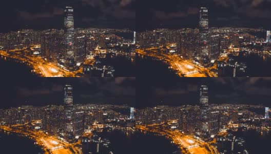 香港维多利亚港夜间鸟瞰图高清在线视频素材下载