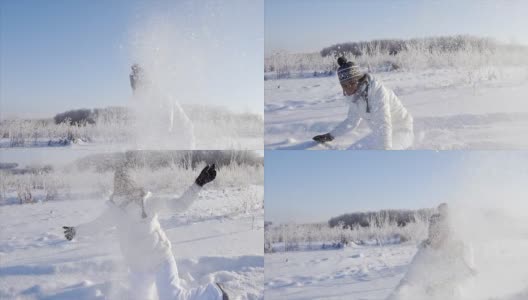 小女孩，玩雪高清在线视频素材下载